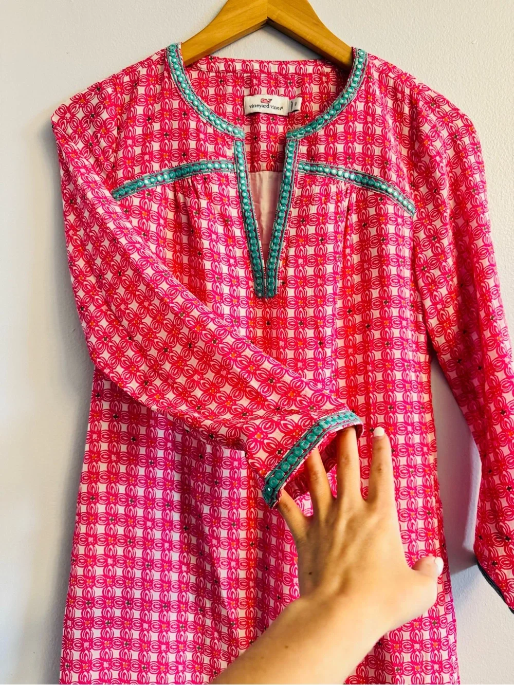 Vineyard Vines NWT Embroidered Beaded Tunic Dress Silk Geometric Print SZ 0
